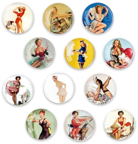Yuqilin 12 Piezas Imanes Nevera,Chicas sexys Vaso Imanes Personalizados Nevera 3D Imán Decorativo Nevera Imanes Niños Redondos 30 MM,para Pizarras Blancas Refrigeradores Fotografías（D）