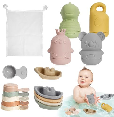 15er Set Badewannenspielzeug, Badespielzeug Baby, Wasserspielzeug Kinder Silikon Badewannen Spielzeug, Wasserspielzeug Baby Feiertags-eburtstagsgeschenke Unisex, Badespielzeug ab 1 Jahr, Bunt