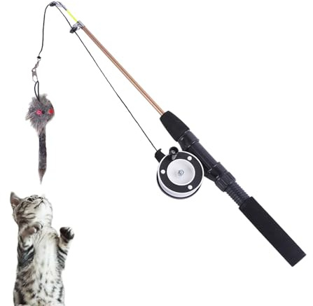 Uozonit Kattfiskespö leksak | Realistiska kattleksaker med teleskopstav | 2-sektioner lång katt-teaser, kattträningsspel för kattunge inomhus uttråkade katttillbehör