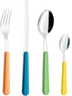 BERGER Happy Camper Besteck Set 16-TLG. | Camping Besteckset für 4 Personen aus Edelstahl | Buntes Essbesteck Campingbesteck mit Messer Gabel Löffel | Spülmaschinengeeignet & robust