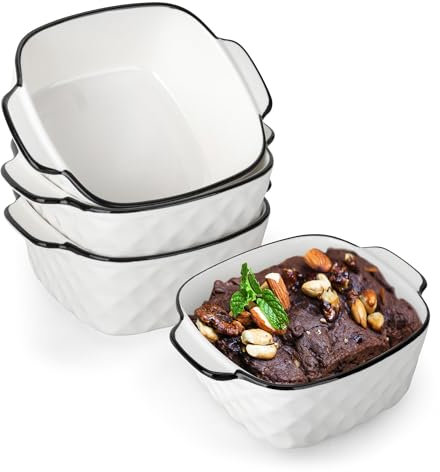 Aramanara 400ml Ceramic Baking Dish Set of 4, 13Oz Square Pie Oven Dish, 5.7 in Small Ceramic Bakeware with Handles for Oven, Microwave
