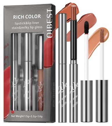3PCS Lipstick Makeup Set – Matte Lipstick, Peel-Off Lipliner & Butter Lip Gloss, Long-Lasting Waterproof Lip Kit for Smooth, Defined & Hydrated Lips (# New 04)