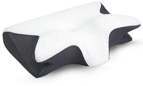 Almohada Cervical Ergonómica Mariposa Viscoelástica, Doble Altura (8/13 cm), para Dormir de Lado y Boca Arriba, Firmeza Media-Alta, Funda Transpirable Lavable, 60×35 cm
