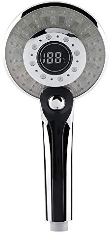 OEBUAFI Cabezal de Ducha LED, Superficie Galvanizada ABS 3 Modos de Pulverización Pantalla de Temperatura del Agua Conector G12 Cabezal de Ducha de Baño de Color Plateado con Luz que
