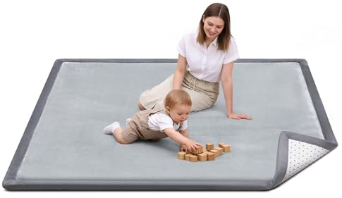 Favodormir Alfombra de Gateo 150x180x3cm para Bebé con Base Antideslizante, Suave para Habitación Infantil, Manta de Juego para Corralito, Tapete de Actividades, Gris Claro