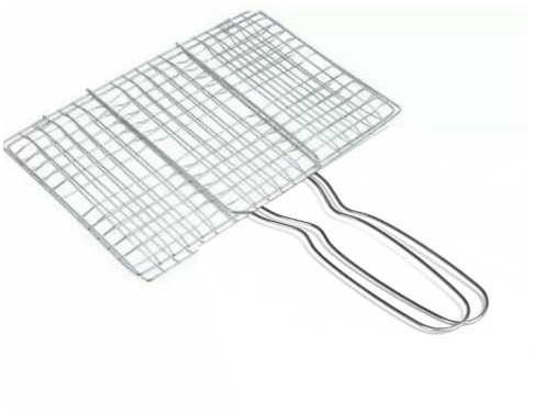 MoSundi Griglia barbecue cestino per bistecca carne pesce verdura – rete in acciaio inox con manico esteso calore, facile da capovolgere e pulire, grande 22 x 40 cm