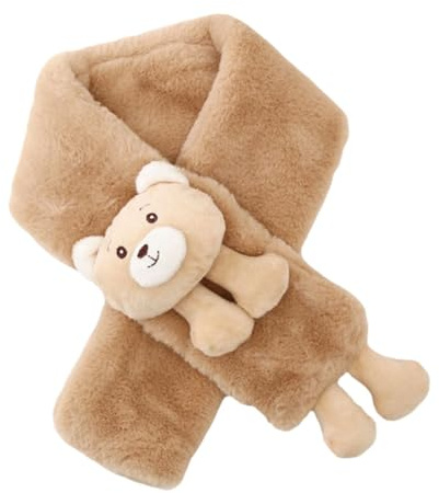 Alipis Bufanda Cruzada Invierno Bufanda Cálida de Dibujos Animados de Peluche Diseño de Oso y de Imitación de Pelo de Conejo Color Caqui para Niñas