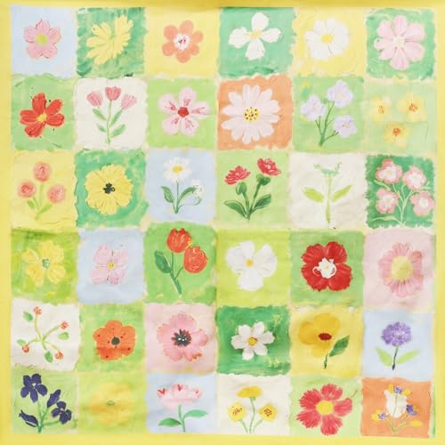 JENSVOIR Head Scarf for Women - Yellow Oil Painting 26 Silky Fashion Square Scarves, Satin Lightweight Hair Scarf Neck Scarf Bandana