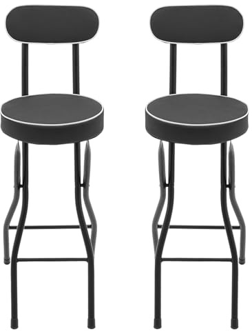 CUMELLIIR Barstol hopfällbar med ryggstöd, stående pall vikbar, hopfällbar barstol för bar kök balkong, barstol set om 2, lastkapacitet 125 kg, svart