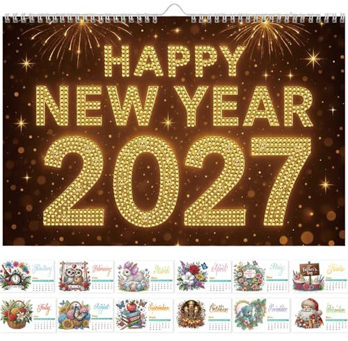 CXINLky 2027 Diamond Painting Calendar DIY Diamond Painting Wall Calendar DIY Craft Kit Handmade for Wall Decoration, 17 x 25 cm - 03 - Month of 2027