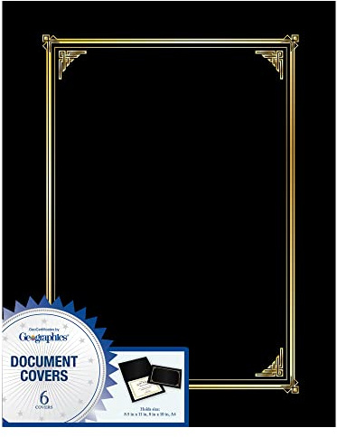 Geographics Classic Linen Certificate/Document Covers, 12.5” x 9.75”, Black (6 Pack)