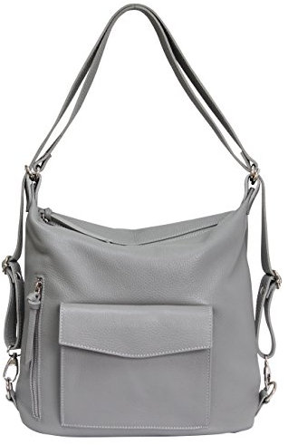 AMBRA Moda echt Leder 2 in 1 Damenrucksack CityRucksack DayPack Schultertasche GL016 (Grau)