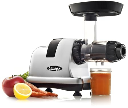 Omega Cold Press Juicer Machine, Vegetable and Fruit Juice Extractor and Nutrition System Makes Nut Milks Baby Food and Sorbets, Triple-Stage 80-RPM Slow Masticating Juicer, 200-Watts, Silver