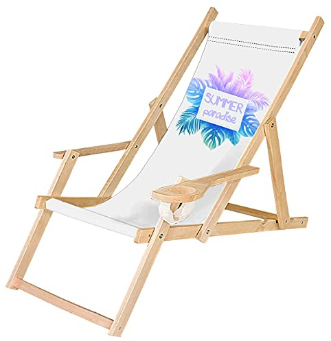 Ferocity Holz-Liegestuhl Klappbar Klappliegestuhl mit Armlehne und Getränkehalter Strandstuhl Motiv Summer Paradise [119]