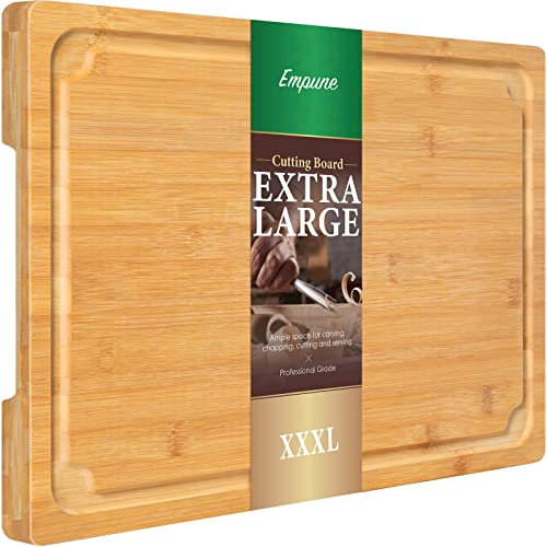 3XLarge Cutting Board, 24 Bamboo Cutting Boards for Kitchen with Juice Groove and Handles Kitchen Chopping Board for Meat Cheese board Heavy Duty Serving Tray, 3XL, Empune