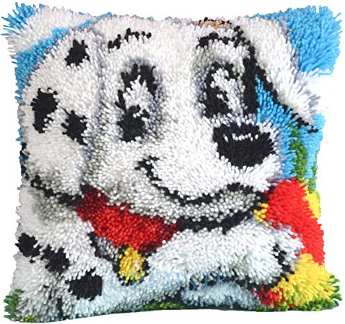 GREBSTK Latch Hook Kit DIY Throw Pillow Cover Sofa Cushion Cover Dog Pattern Paint Cross Stitch 16X16 inch