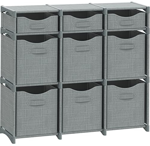 Cube Storage Organizer with Storage Bins Included - The Perfect Closet Organizers and Storage Solution. Includes 9 Storage Cubes, Great For Toy Storage, Closet Storage, Clothes Storage (Grey)