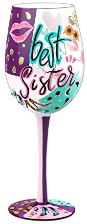 NymphFable Regalos de Cumpleaños de Hermanas Divertidos, Copas de Vino Pintadas a Mano 15oz, Regalos de Cumpleaños Únicos para Cuñadas