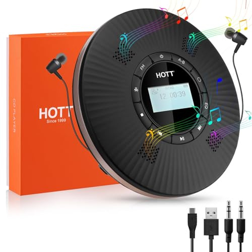 HOTT Portable CD Player Built-in 4 Speakers Bluetooth 5.3 Anti Skip A-B Repeat CD Player for Car