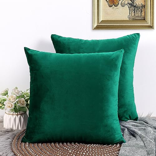 CALIYO Kissenbezug 40x40, Samt Uni Kissenhülle, Kissenbezüge für Zierkissen Dekokissen Sofakissen Couchkissen viele Farben (40x40 cm, Flaschengrun).