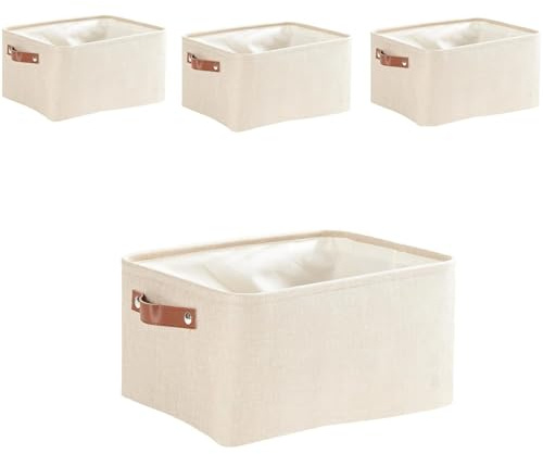 Mangata Fabric Storage Boxes, Thickened Canvas Storage Baskets with Handle for Shelves, Clothes Toys(S, Khaki, without Drawstring,4 Pcs)