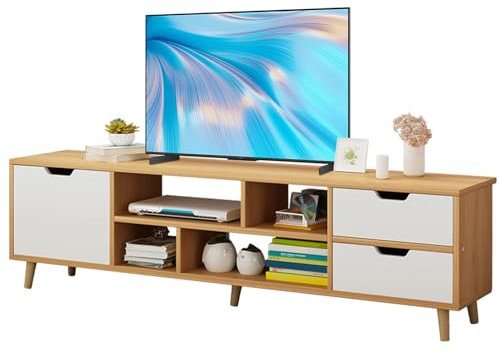 cadciehe Meuble TV pour téléviseurs jusqu'à 60, centre de divertissement multimédia avec 3 tiroirs et étagères ouvertes, support de télévision, table TV, console multimédia pour salon et chambre à