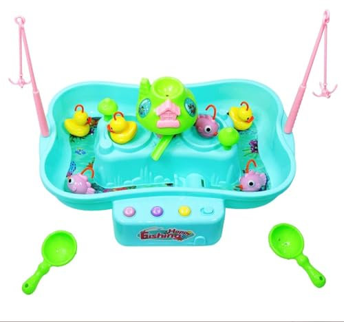 SDMAX Fishing Game Toy, Musical Rotating Fishing Game, Bath Toy for Kids, Fishing Rod, Ducks & Tub, Go Fishing with Music, Lights and Running Water, Interactive Game
