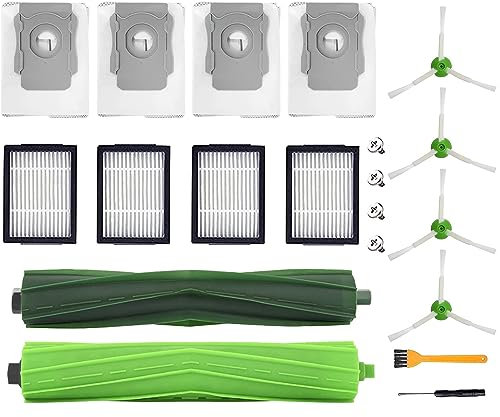 Accessoires de rechange pour iRobot Roomba i7/i7+/i3+/i4+/i6+/i8+/j7+, lot de 20 pièces de rechange comprenant 2 brosses principales, 4 filtres HEPA, 4 sacs d'aspirateur, 4 brosses latérales, 1