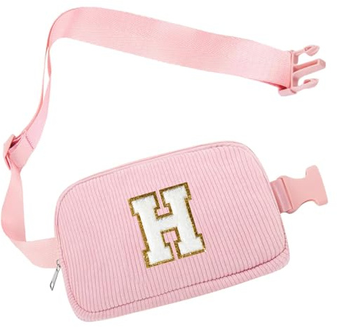 Riñonera de Pana, Bolso Riñonera Mujer, Bolsa de Cintura con Inicial H, Bolsa Crossbody Mujer de Gran Capacidad, Riñonera Viaje, Bolso Bandolera de Uso Diario, Regalo de Cumpleaños para Damas Amigas