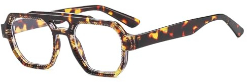 LJCZKA Lunette Anti Lumiere Bleue Carrée pour Femme Homme Lunettes Double Pont Lunettes Anti-Fatigue Pilote 70s pour Jeux, Texing et Lecture