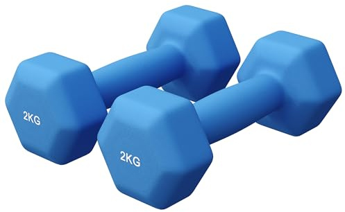 GORILLA SPORTS® Hanteln Set - Neopren, 2 x 2 kg, Gusseisen, Blau - Hexagon Kurzhanteln, Hantelset, Hantel Gewichte, Kurzhantelset für Pilates, Frauen, Männer, Fitness, Aerobic, Gymnastik