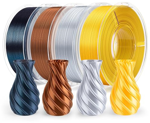 ELEGOO Filamento Seta PLA 1,75 mm Multicolore 4×250 g, Silk PLA Filamento per Stampante 3D Precisione dimensionale +/- 0,02 mm, Set da 4 bobine da 250 g, Oro/Grigio Argento/Rame/Nero Galassia