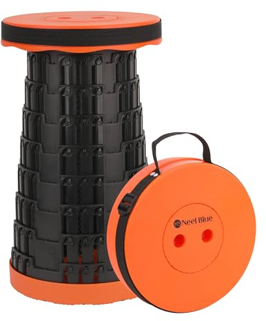 WedDecor Telescopic Folding Stool Retractable Seat 440lbs - Orange | Adjustable, Lightweight Collapsible Plastic Stool With 200kg Load Capacity For Camping, Hiking, Garden, BBQ & Home Use