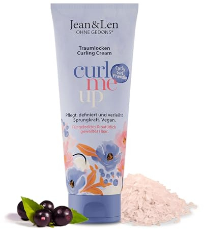 Jean & Len Crema Ricci Riso & Açaí, per capelli ricci o mossi, metodo Curly Girl, definisce e dona elasticità, senza siliconi, crema vegana, 100 ml
