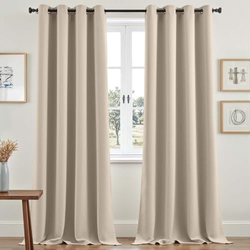 Vangao Verdunklungsvorhänge mit Ösen Blickdicht H245xB140cm 2er Set Beige