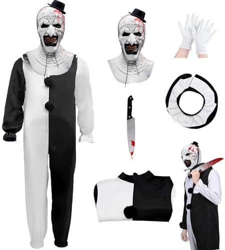 Yearsahrk Art the Clown Costume per Adulti, Costume Horror Terrifier, Tuta Spaventosa, Maschera da Clown Assassino, Outfit di Halloween, Requisiti