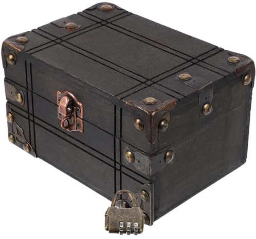 IMIKEYA Cofre Tesoro de Madera Vintage con Cerradura de Combinación Caja Joyero Multiusos para Anillos Pulseras y Recuerdos Organizador Decorativo para Hogar y Dormitorio