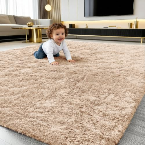 smiry Tappeto a pelo lungo, morbido, lavabile, antiscivolo, moderno, morbido, per corridoio, soggiorno, cameretta dei bambini, camera da letto, cammello, 80 x 150 cm