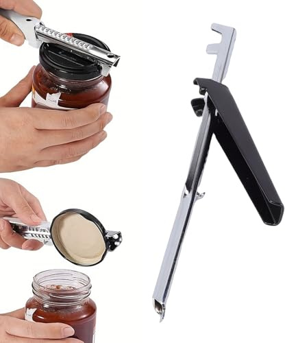 ZJchao Apribottiglie Regolabile, Apriscatole con Coperchio per Barattolo di Vetro Multiuso in Acciaio Inossidabile con Impugnatura Comoda per Deboli Strumento Cucina Universale per