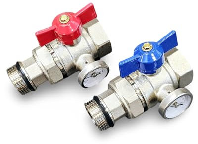 1'' Calefacción por suelo radiante Colector Válvula de bola con termómetro Rojo Azul Mango