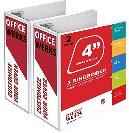 Performore 3 Ring Binder, Professional Angle D Ring 4 Inch, Presentation Folder for Standard Pages 8.5 x 11 with Pockets, Crystal Clear View White (2 Pack)