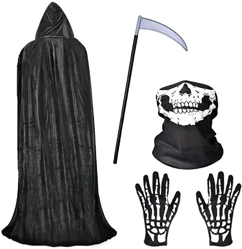 faburo Cape à Capuchon Carnaval Halloween Capuche Cape Costume d'halloween Unisexe Costume de Mort Longue Velours Cape De Vampire Fantaisie Robe(M)