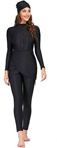 seafanny Womens' 3 Pieces Muslim Swimwear Full Cover Hijab Burkini Modest Swimsuit(Black 18-20) 4XL