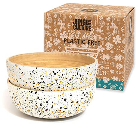 Jungle Culture® Cuencos de Bambú Juego de 2 - Cuencos de Madera para Alimentos - Cuencos para Servir Ensaladas, Frutas, Aperitivos - Cuencos de Buda - Gifs Amigables para Veganos - Cuencos de Coco