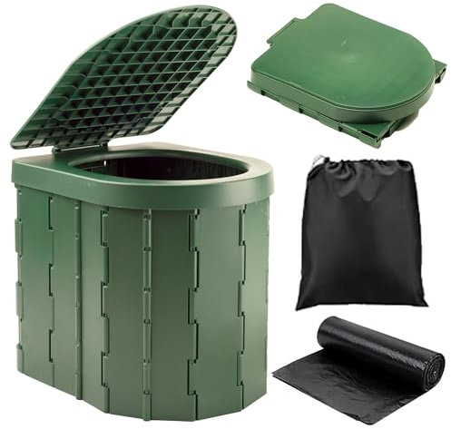 KINSPORY Campingtoilette, Mobile Toilette, Trenntoilette, Tragbare Toilette für Draußen oder Drinnen,faltbares Töpfchen für Autocamping (Grün mit deckel)