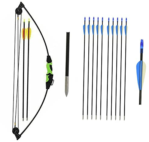 Archery Compound Shooting Bow & 10 Arrows 26 12lb Quiver Arm Guard Finger Youth