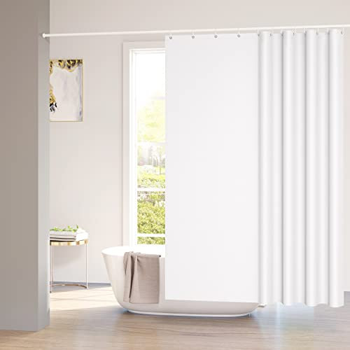 WOLTU Duschvorhang 120x180cm Badvorhang Anti-Schimmel Antibakteriell Wasserdichter Polyester Stoff Waschbar Badewanne Vorhang Weiß mit 8 Duschvorhängeringen für Badewanne und Dusche