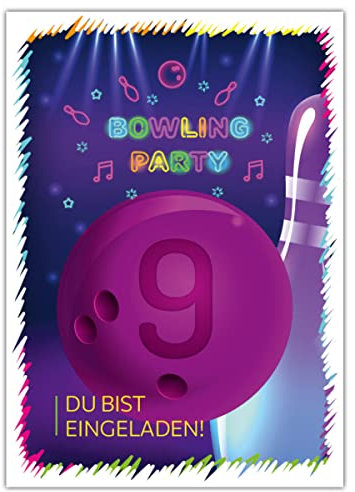 12 Einladungskarten zum 9. Kindergeburtstag neunte Geburtstag Mädchen Jungen Bowling Bowling-Party