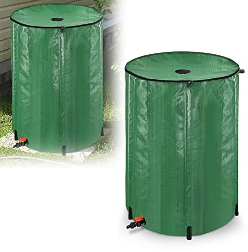 LZQ Regentonne Faltbar, 200L Tragbarer Wasserauffangbehälter Regenwassertank, Regenwassertonne Wassertank mit Ablauf, Regentank Regenfass, Grün