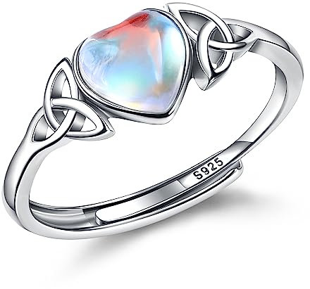 Adramata Silber 925 Mondstein Ring 18 Karat Vergoldeter Offener Verstellbarer Fingerring - Glänzender Daumen mit Oval/Rund/Herz Form für Damen